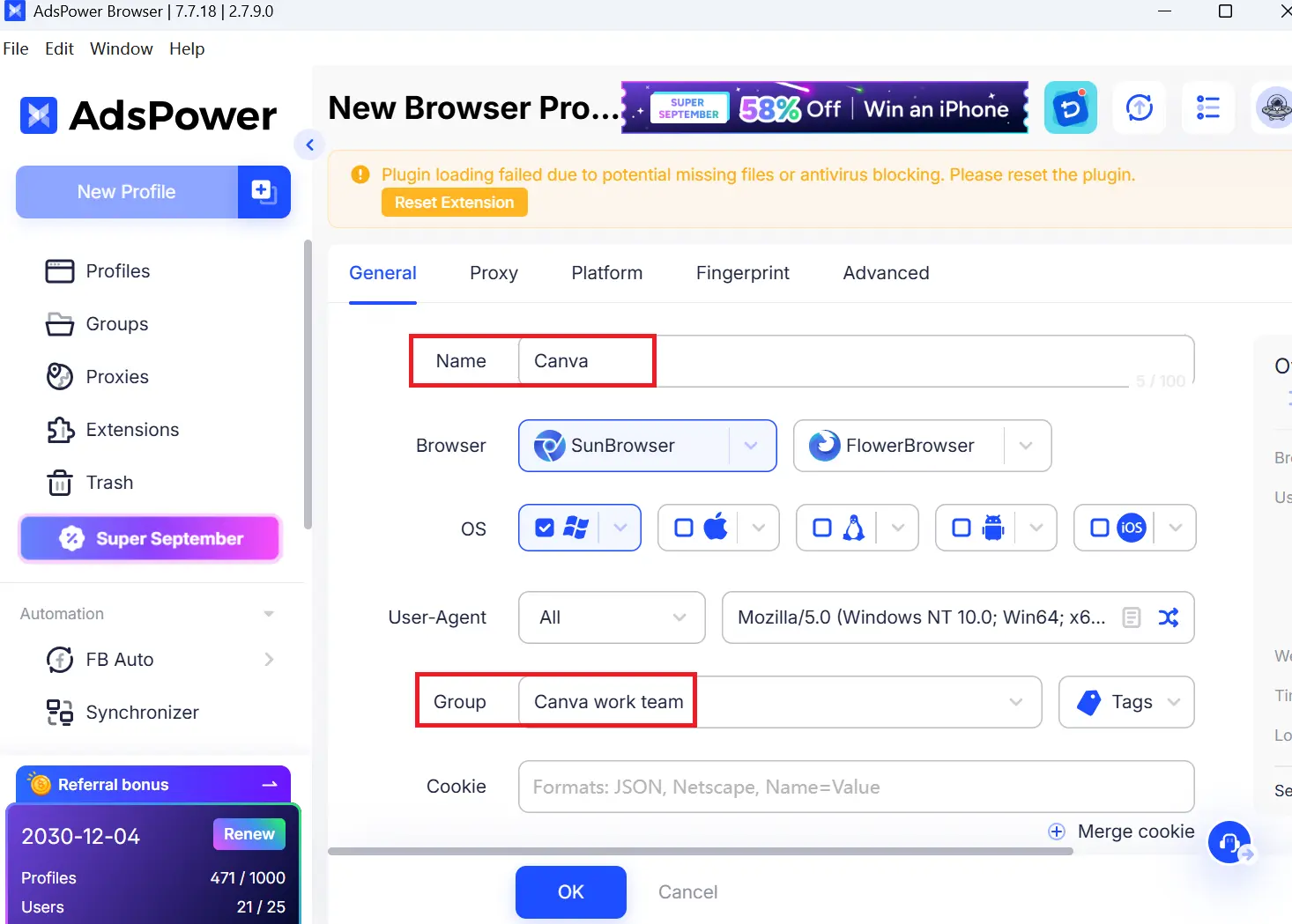 Fill in the Details for the Profile