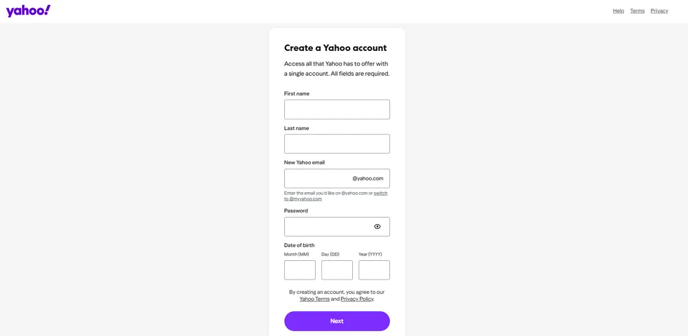 Create Yahoo Account