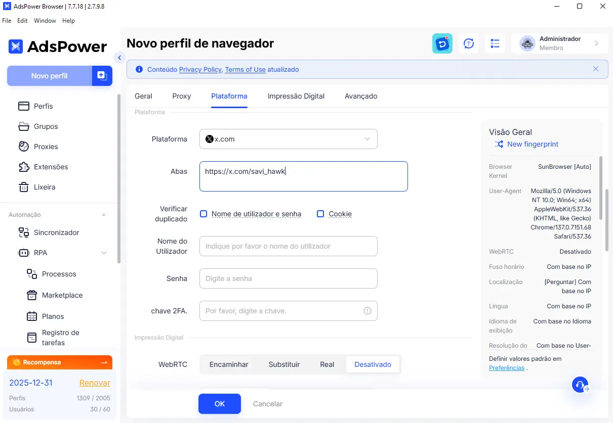 Perfis de Navegador Seguros do AdsPower