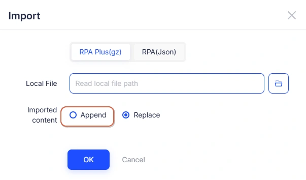Import Content via Append Mode
