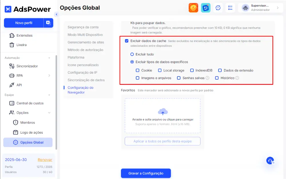 Perfil Único com Cache Autoexcluível e Impressão Digital Aleatória
