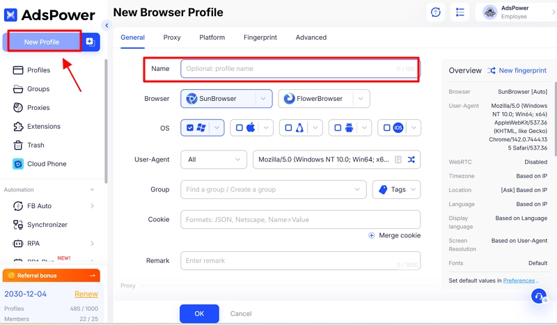 adspower-new-profile