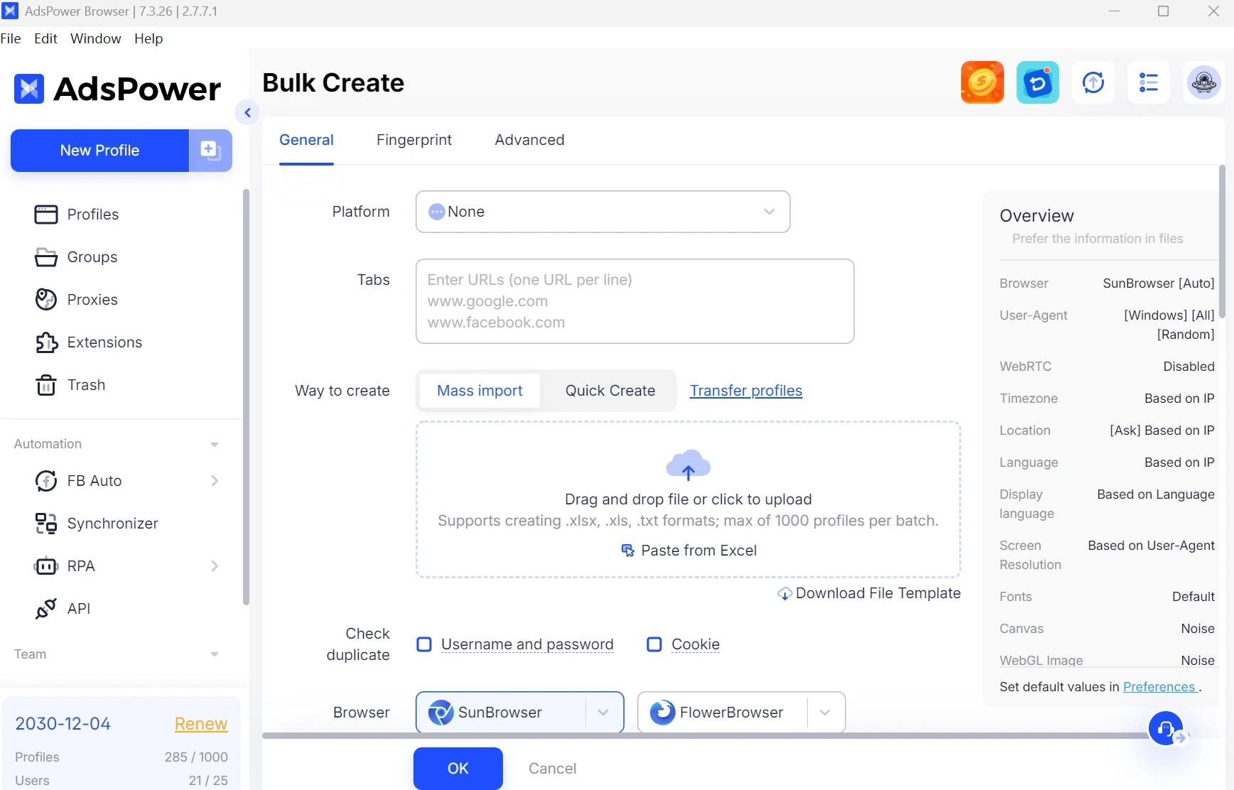 Bulk create