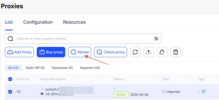 Renovação de Proxy em Lote