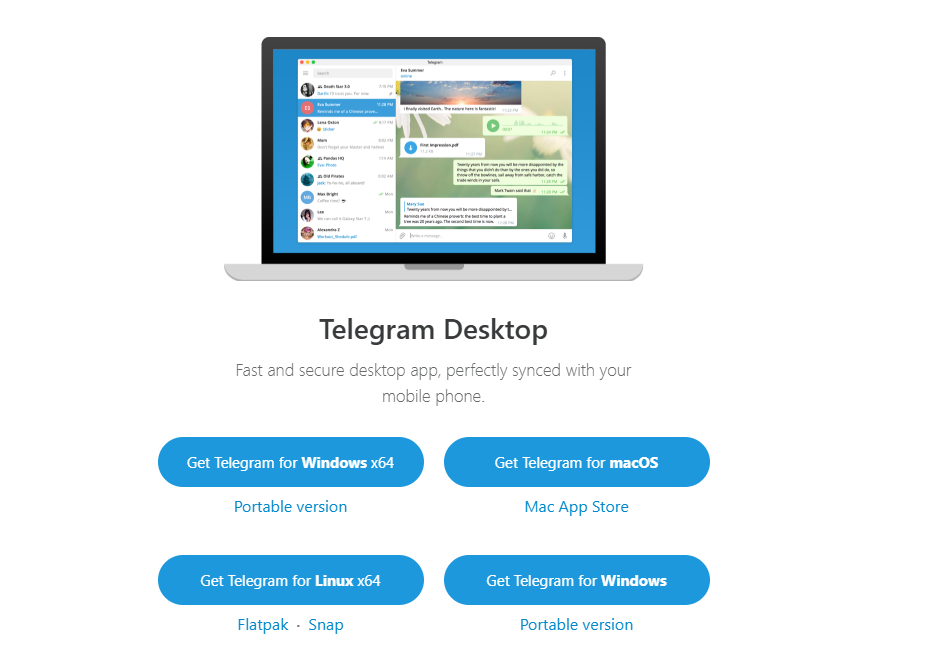 下载Windows / macOS / Linux 桌面版 Telegram