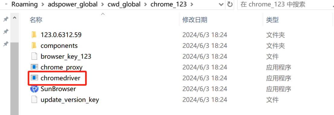 Image of chromedriver folder