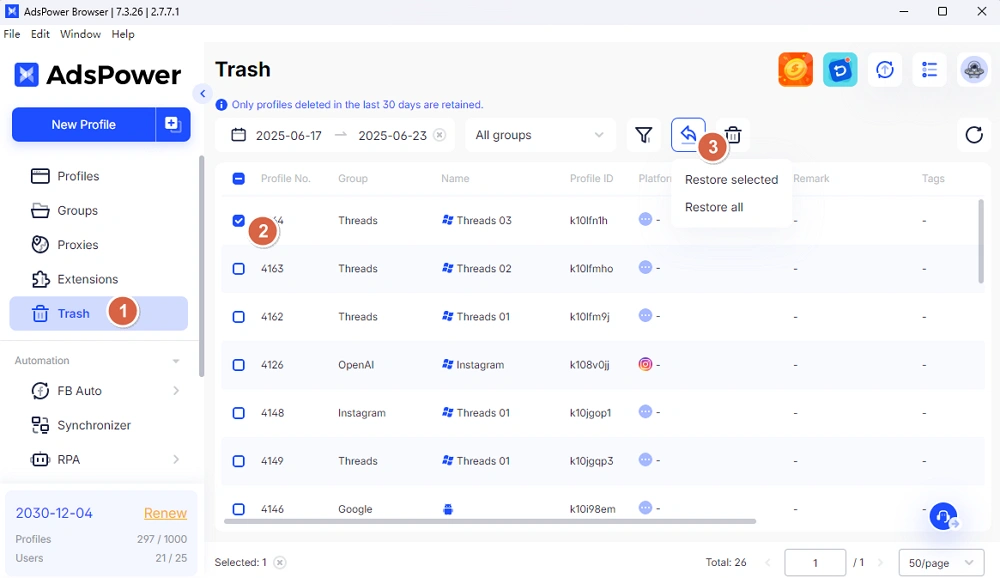 Recover Deleted Profiles