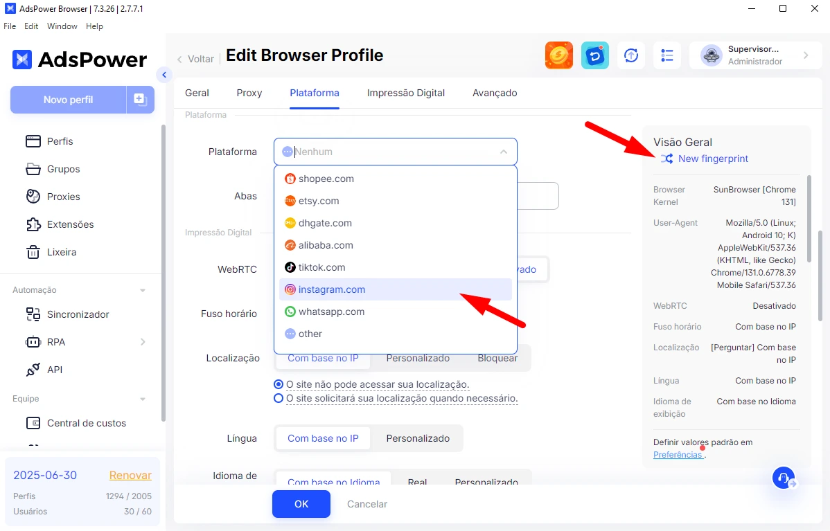 AdsPower edit browser profile