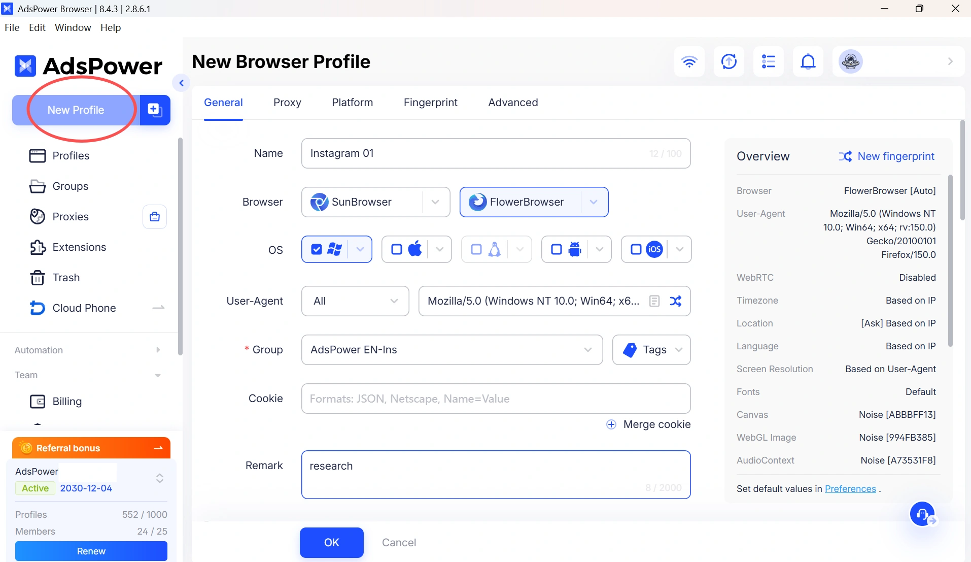 create-ins-profile