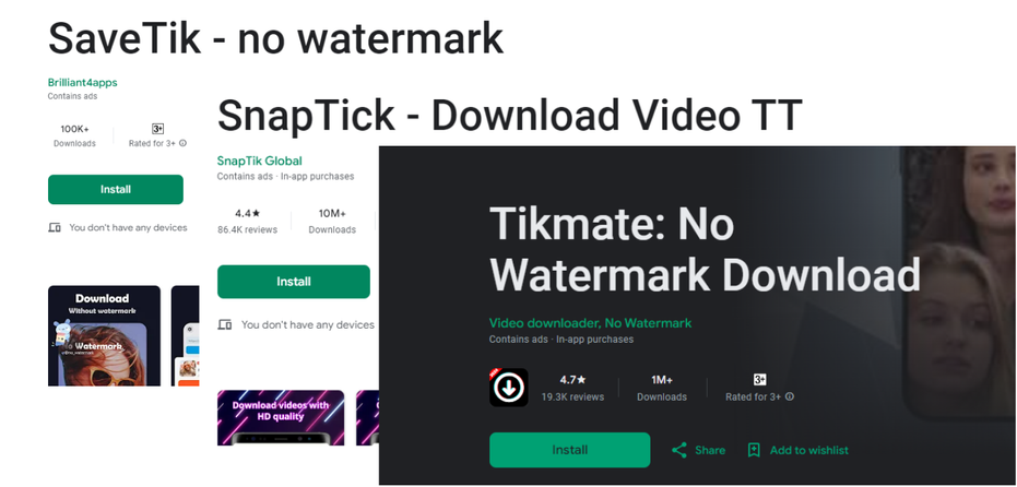 Mobile apps to save TikTok video without watermark