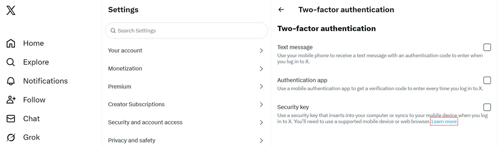 X Account Security Settings