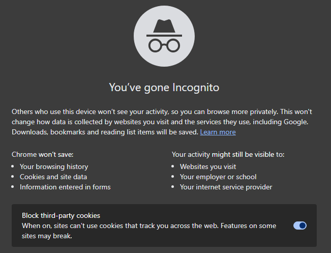 Image showing incognito mode on Chrome browser