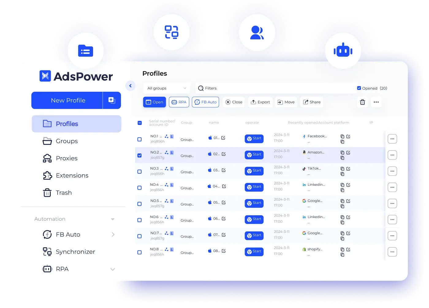 AdsPower 多账号管理产品界面